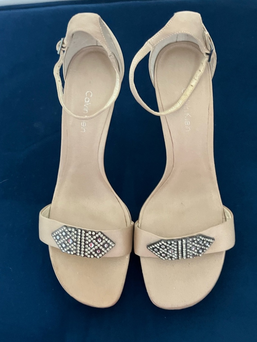 Calvin Klein Satin Heels with Crystal Buckle
